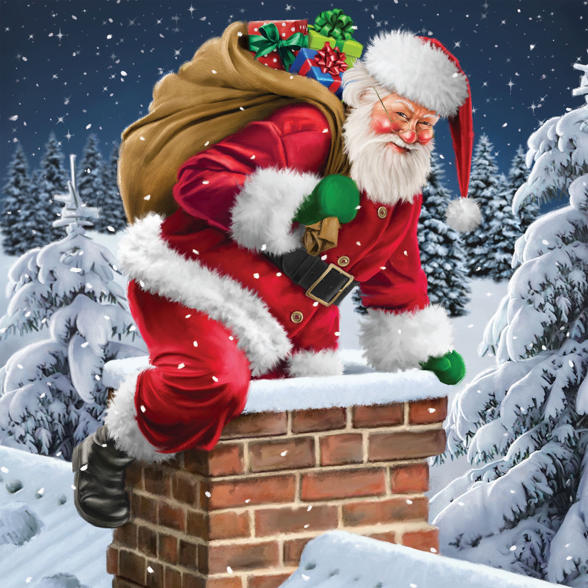 Serviettes La cheminée du Père Noël - Ouate 33 x 33 cm - Carton de 300 serviettes - Réf. 970062 - Illustration n°1