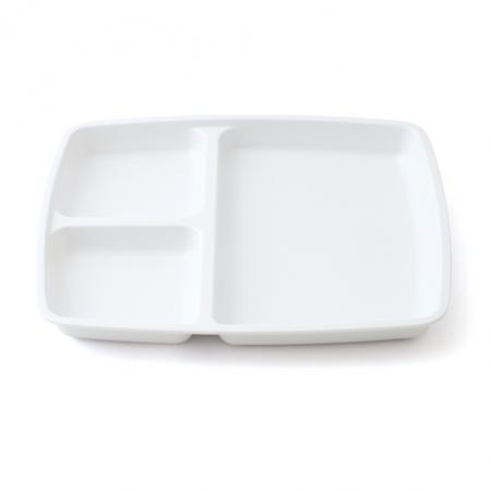Assiette rectangulaire en mélamine à 3 compartiments blanche - Réf. 611302 - Illustration n°1