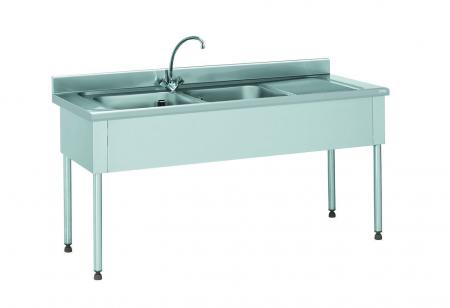 Plonge adoss&eacute;e 180x70x90 cm                   avec 2 bacs + un &eacute;gouttoir - R&eacute;f. 328505 - Illustration n&deg;1