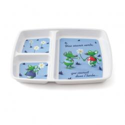 Assiette rectangulaire en mélamine à 3 compartiments