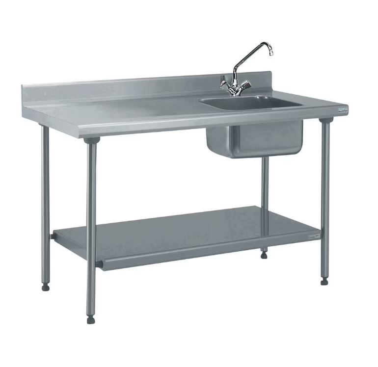 Table du chef adossée 140x70x90 cm avec bac + robinet