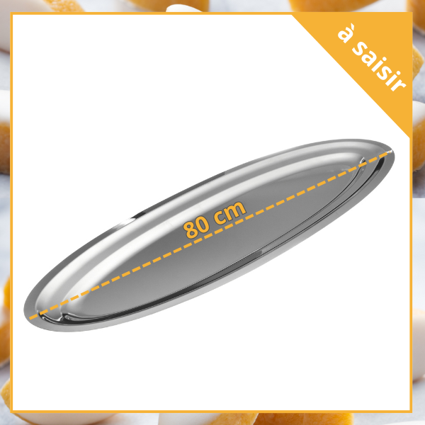 Plat traiteur ovale en inox 18 % longueur 800 mm