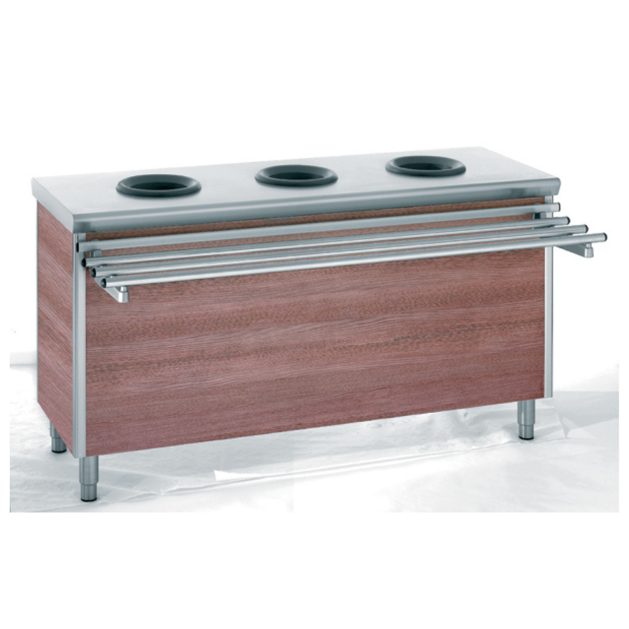 Meuble de tri sélectif en inox avec 3 porte-sacs