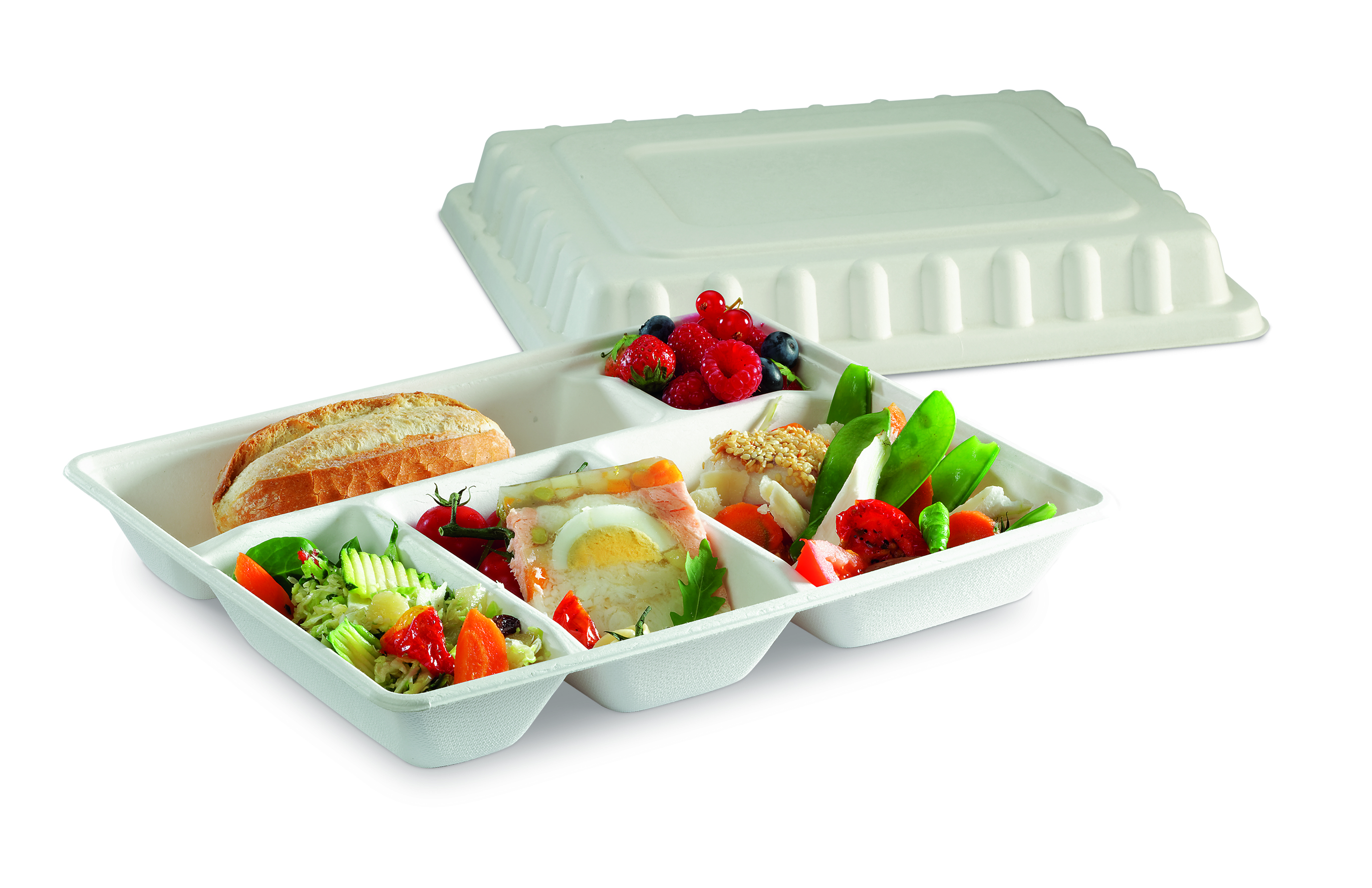 Couvercle en fibre végétale pour plateau repas 5 cpts - CVPR5GN2FV