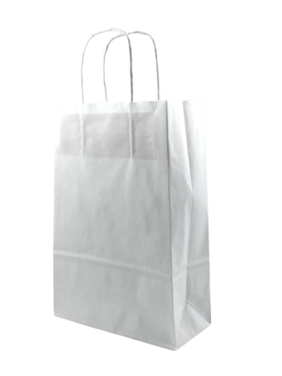 Sacs kraft blanc à poignées et fond plat 180x80x250 mm - 300 sacs