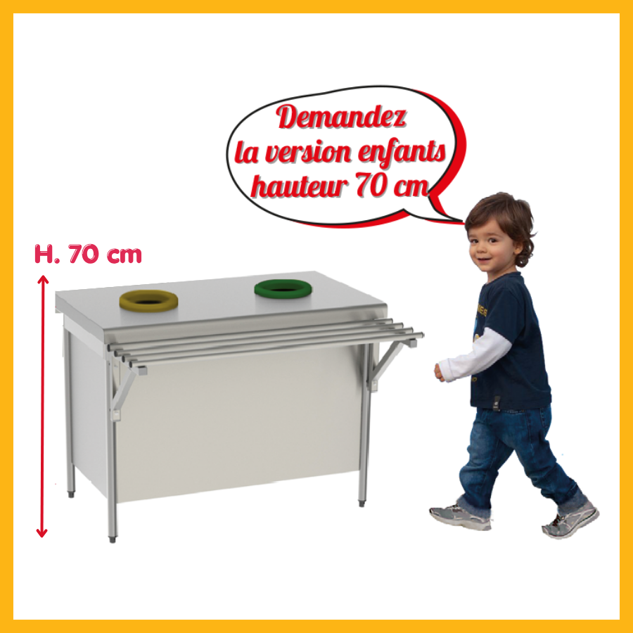 Meuble de tri tout inox avec rampe et 2 trous 