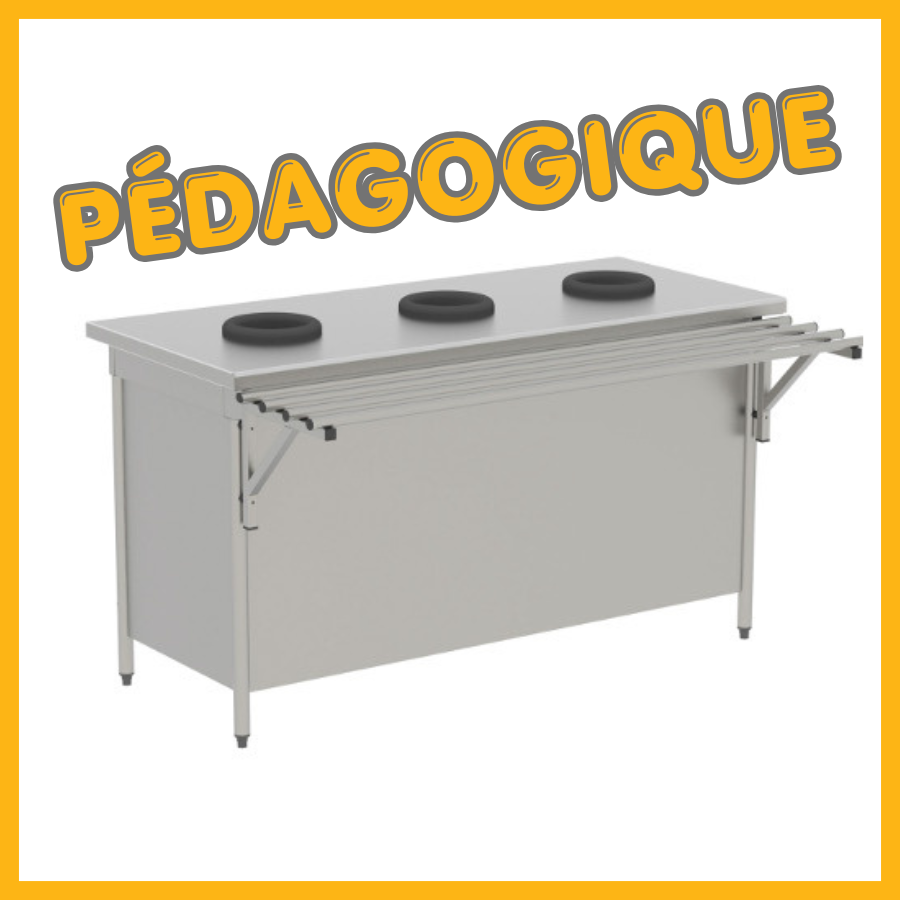 Meuble de tri tout inox avec rampe et 3 trous 