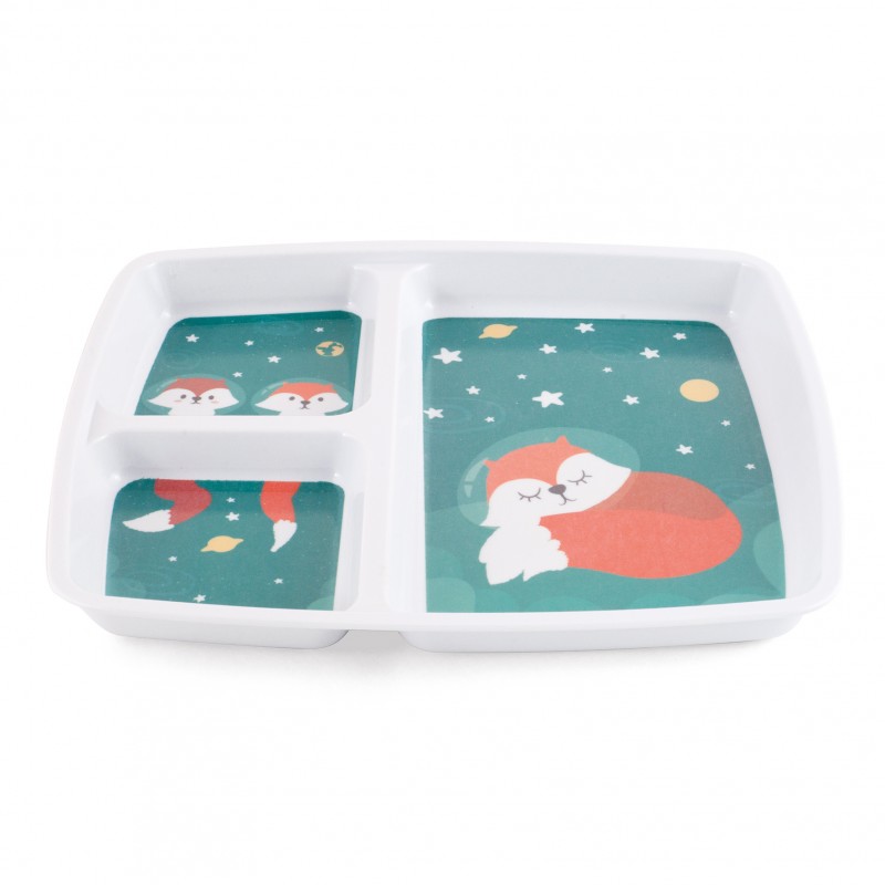 Assiette rectangulaire décorée en mélamine à 3 compartiments